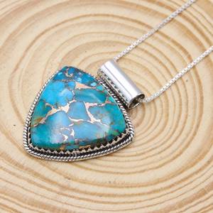 Conjunto de collar de turquesa hecho a mano, joyería de plata de ley con piedras preciosas triangulares, regalo elegante para mujer - Product Image 3