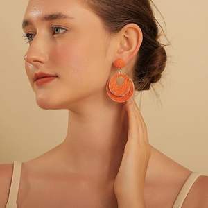 Pendientes de Aro de Mimbre de Paja Hechos a Mano para Mujer, Joyería Colgante Bohemia Ligera, Moda para Fiesta, Verano, Playa, Vacaciones, Diseño de Envoltura DE LA Paz - Product Image 3