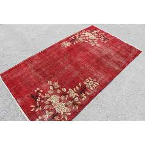 Alfombra turca vintage, alfombra de 3.8x6.6 pies, alfombra de lana roja marrón con motivos de plantas y árboles - Product Image 2