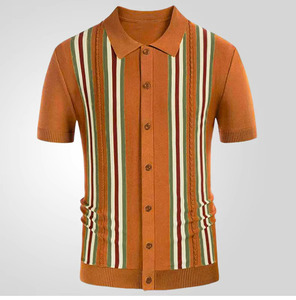 Camisa de Golf de Algodón para Hombre, de Lujo, Vintage, a Rayas, Tejida, Ecológica, Transpirable, con Cuello de Botones, Cómoda, Elegante, Informal - Product Image 1