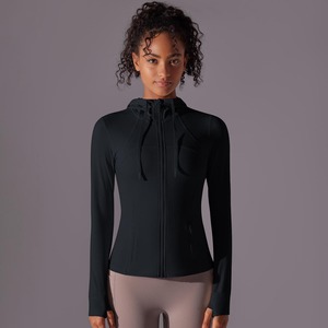 Chaqueta de entrenamiento de manga larga para gimnasio de nailon/algodón ligera personalizada para mujer, patrón sólido transpirable con cremallera, 1 pieza - Product Image 3