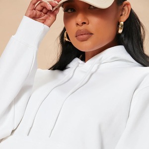 เสื้อฮู้ดสวมหัวผ้าฝ้าย100% สำหรับผู้หญิงเสื้อมีฮู้ดแขนยาวแบบลำลองโอเวอร์ไซส์สีขาวพร้อมโลโก้ด้านหน้า - Product Image 3