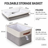 Poubelle de rangement rectangulaire pliable tissé grand organisateur vêtements jouet pliant coton corde panier de rangement avec poignées en cuir