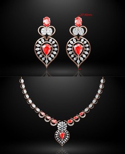 ชุดของขวัญแต่งงานสไตล์เกาหลีโรแมนติกเพทายสี่เหลี่ยมเพชรสีเหลืองทองสแตนเลสสำหรับหมั้นสร้อยคอ - Product Image 1