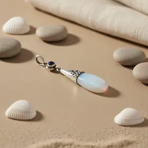 Pendentif en opale en forme de larme en argent 925 pour femmes, pendentif religieux en jade or rose - Product Image 2