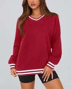 <b>Women</b> Autumn Winter <b>V</b>-<b>Neck</b> Embroidered Custom Printed Fleece Front Logo Hoodie 100% Cotton Long Sleeve Casual Lightweight Knit - Product Image 2