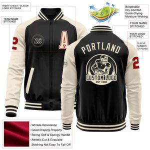 OEM Custom Manufacturing Whole Black Red-<b>Neutral</b> Bomber Varsity Letterman Two Tone Zipper Jacket - Product Image 2