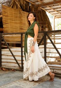 กระโปรงผ้าฝ้ายลูกไม้ทรงเอไลน์แบบไม่สมมาตร กระโปรงยาวสไตล์โบฮีเมียน แฟรี่แม็กซี่สเกิร์ต เสื้อผ้าสไตล์ยิปซีสำหรับผู้หญิง กระโปรงแปลงร่างได้ - Product Image 3