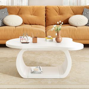 On TREND Modern Cloud 39.3"*23.6" Cream Style Coffee <b>Table</b> 1.5" Thick Tabletop Irregular End <b>Table</b> Curved Legs Unique Design new - Product Image 1
