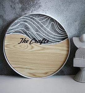 Plateau alimentaire rond en chocolat avec un plateau de service en fer et en bois de qualité supérieure pour les accessoires d'hôtel - Product Image 2