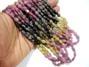 Cuentas de piedra de zafiro múltiple natural 6x8mm a 7x9mm Hilo largo de 8 pulgadas facetado ovalado - Product Image 2