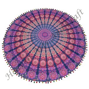 Tapisseries imprimées en coton faites à la main, vente chaude, housse de coussin, coussin bohème, jeté de canapé mandala, tissu imprimé mandala, rond, plage - Product Image 2
