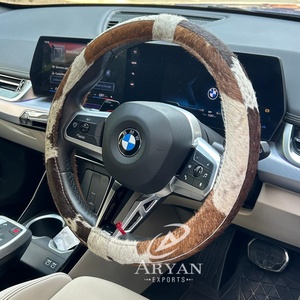 High Quality Luxury Genuine Leather Customizable Non-Slip <b>Car</b> Steering Wheel Cover Hair On Cowhide Leather <b>Interior</b> <b>Accessories</b> - Product Image 1