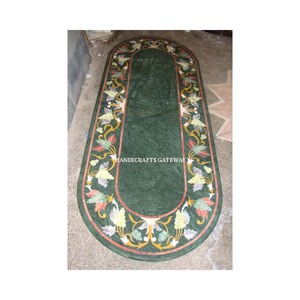 Mesa de trabajo con incrustaciones de diseño de flores de mármol verde, decoraciones ovaladas para el hogar y hoteles, calidad estándar con embalaje de exportación - Product Image 1