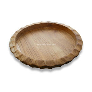 Plateau en bois personnalisé de 29 cm de diamètre, vaisselle décorative vintage écologique, plateaux de service alimentaire - Product Image 1