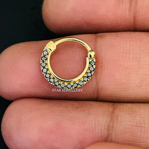14K Solid <b>Gold</b> Micro Set Natural Black Diamond Daith Clicker Piercing Fine Jewelry. - Product Image 4