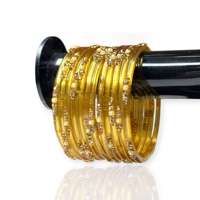 Ensemble de bracelets élégants et tendance plaqués or, avec perles de verre cachemiri jaune doré et émeraudes taillées en goutte de pluie, bijoux de mariage indiens