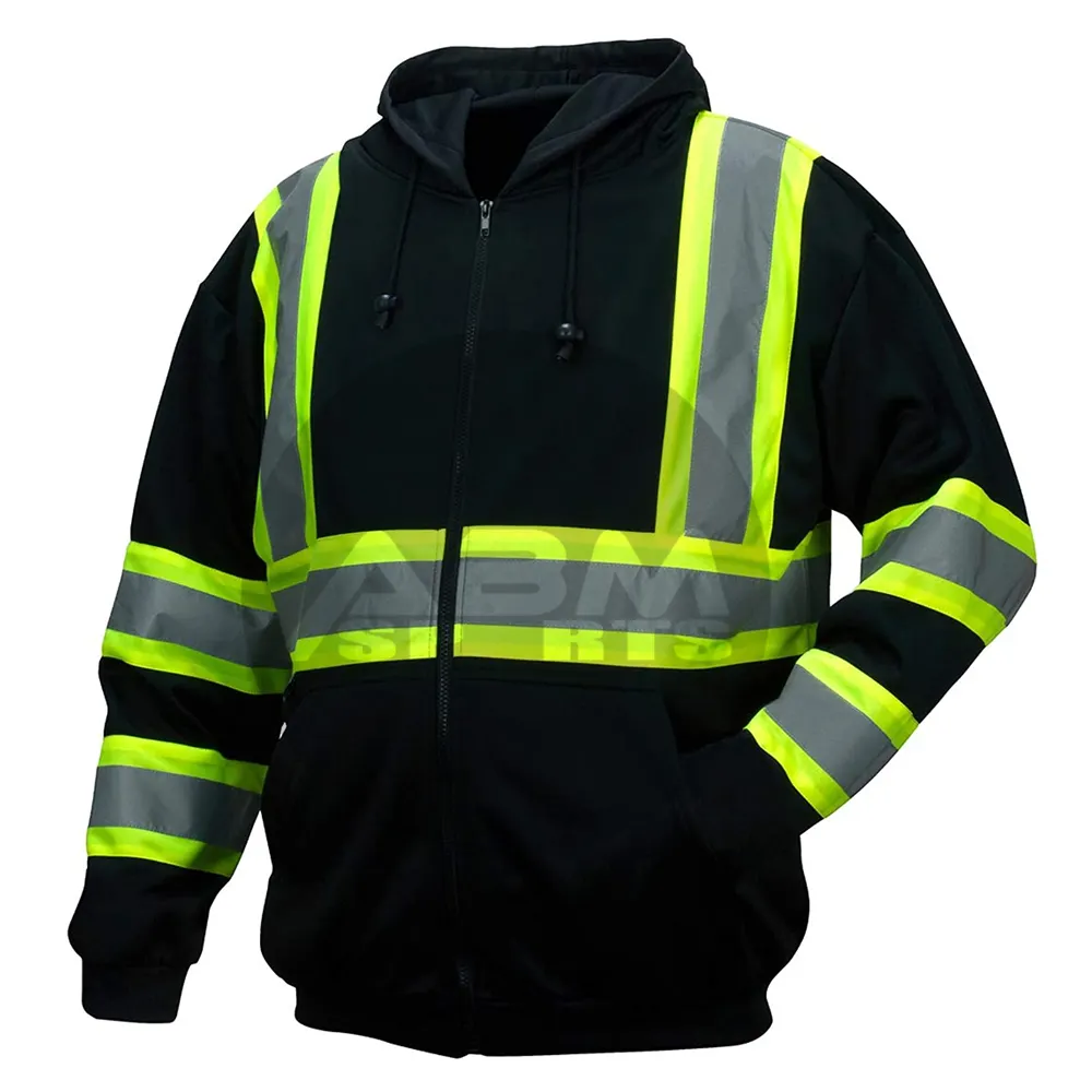 Road Safety Hoodies Warm Fleece Jacket Hi Vis Men's Reflective Hoodies