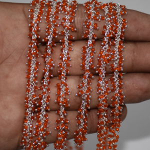 Chaîne de chapelet de perles Hydro de quartz orange enveloppée de fil plaqué argent de qualité supérieure, chaîne de perles de chapelet épais pour la recherche de bijoux - Product Image 1
