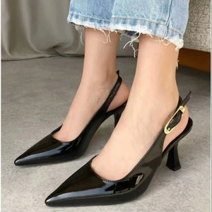 Zapatos de Tacón Alto para Mujer, de Charol Negro, con Hebilla de Doble Correa, Tallas 36-40, Hechos en Turquía - Product Image 1