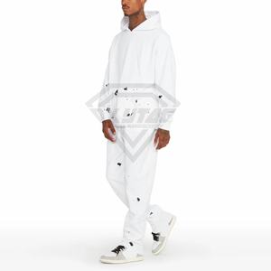 Traje de sudor desgastado personalizado Sudadera con capucha Conjunto de pantalón apilado Hombres Joggers acampanados Chándales Conjuntos de Jogger de dos piezas para hombres - Product Image 5