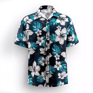 Chemises décontractées pour hommes à manches courtes et col en V, légères, de haute qualité, en tissu tricoté respirant, écologiques, style plage d'été - Product Image 2