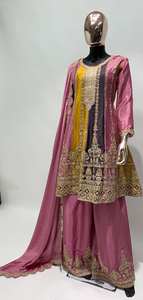 Ensemble élégant de costume Palazzo Georgette brodé, vêtements de fête ethniques indiens Salwar Kameez avec Dupatta Prêt-à-porter - Product Image 5