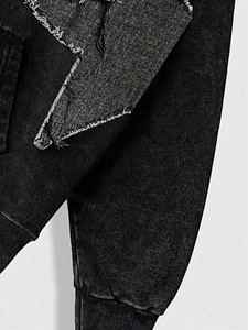 เสื้อฮู้ดไซส์ใหญ่พิเศษสำหรับผู้ชายผ้าปะติดแบบ3D ฟอกสีกรดสีทูโทนสำหรับผู้ชาย - Product Image 5