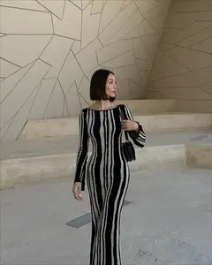 Abito da sera da festa personalizzato autunno 2023 girocollo Leopard Jacquard <span class=keywords><strong>svasato</strong></span> manica lunga <span class=keywords><strong>in</strong></span> <span class=keywords><strong>maglia</strong></span> Maxi abito maglione donna - Product Image 2