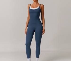 จั๊มสูทเอวต่ำเปิดหลังสำหรับผู้หญิงชุดออกกำลังกายเล่นกีฬาโยคะลำลองถักระบายอากาศได้ดียืดได้สูง - Product Image 4