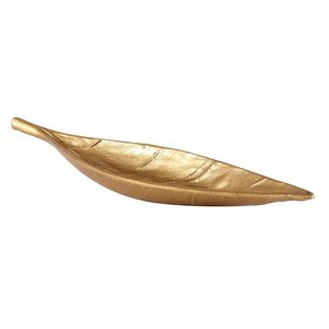Bandeja de servicio de metal de lujo hecha a mano con diseño de hoja Acabado dorado brillante Multiusos para regalos de boda y servicio de comida - Product Image 4