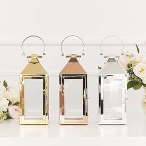 Hot Selling Shiny <b>Rose</b> <b>Gold</b> Metal & Glass Candle Lanterns For Home <b>Christmas</b> Wedding <b>Decorative</b> Hanging Lantern Sets - Product Image 2