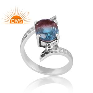 Diseño elegante Plata de ley Natural Bio Alejandrita Doublet Cuarzo Anillo de piedras preciosas Joyería personalizada para mujeres Regalo para ella - Product Image 1