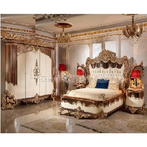 Ensemble de meubles de chambre à coucher luxueux American King Size Ensemble de meubles de chambre à coucher sculptés en profondeur Ensemble de chambre à coucher sculptés à la main de style victorien - Product Image 1