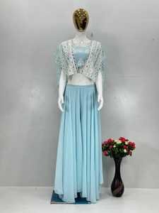 Nouvel ensemble de costume Koti et Blouse traditionnel pour fêtes, brodé de sequins et de vrais miroirs, séchage rapide - Product Image 2