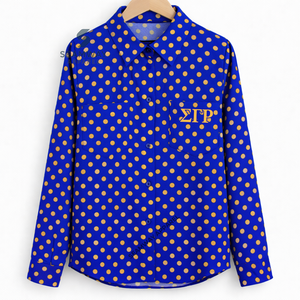 Camisa Formal de Negocios con Botones Sigma Gamma Rho Sorority, Camisa Tejida con Cuello y Botones Delanteros para Mujer - Product Image 1