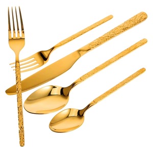Juego de 5 cubiertos de acero inoxidable Ideal para cocina, mesa, café, hogar, uso diario, mango de diseñador, cubiertos, acabado chapado en oro - Product Image 1