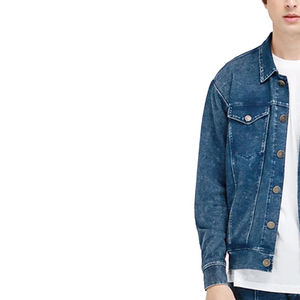 Veste en jean de couleur bleu foncé pour hommes de haute qualité avec col rabattu en fausse fourrure et doublure intérieure pour veste en jean pour hommes - Product Image 5