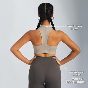 Sujetador deportivo reciclado a prueba de golpes, Chaleco de soporte cómodo de cuello alto con cremallera Invisible trasera recortada personalizada - Product Image 4