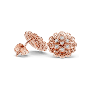 Boucles d'oreilles clous florales en diamant de laboratoire 0,126 CT, clarté VVS-VS EF, or 18 carats, 14 carats, 10 carats et argent 925, or rose, or jaune, or blanc - Product Image 5