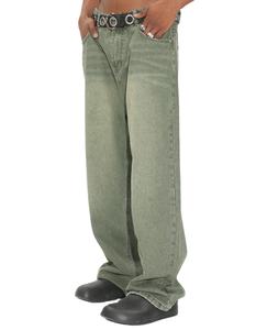 Jean baggy coupe droite personnalisé pour homme, 100% coton, délavé à l'acide, taille mi-haute, grande taille, pantalon large à braguette boutonnée, style urbain - Product Image 5