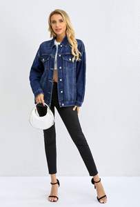 Veste en jean réversible décontractée pour femmes du fabricant 100% coton solide motif bouton Logo décoration technique lavée - Product Image 2