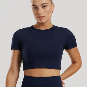 Femmes Super doux quatre voies Stretch été haut court t-shirts bleu saphir entraînement Fitness haut court manches courtes - Product Image 1