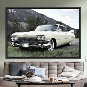 ผ้าใบพิมพ์ลาย: โปสเตอร์รถคลาสสิก ศิลปะวินเทจสำหรับคนรักรถ 1P:กรอบสีดำ - Product Image 1