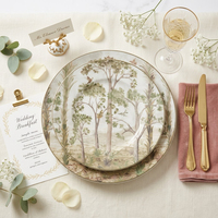 Lot de vaisselle en céramique motif forêt, style vintage, décor arbre aquarelle, assiettes à soupe en porcelaine pour mariage, restaurant, vente au détail