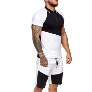 Conjuntos de algodón para hombre, conjuntos de verano de manga corta de Color contrastante, conjunto de dos piezas, ropa de verano 2023, conjuntos de verano para hombre - Product Image 2