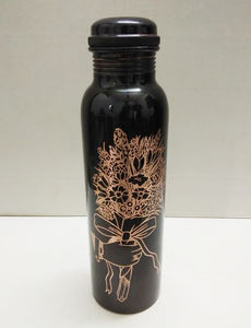 Fantaisie haute prestations Premium luxe cuivre bouteille d'eau potable cuivre fleur gravure concepteur Look fantaisie bouteille d'eau avec couvercle - Product Image 2