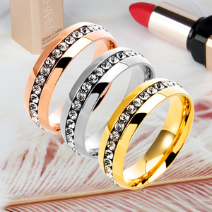 Thời trang tối giản Unisex trang sức phụ kiện dát với một hàng của kim cương chống thấm nước chống gỉ vòng thép không gỉ - Product Image 1