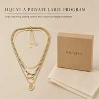Collier chaîne maille chevrons plaqué or avec pendentif cœur multicouche, vente en gros de bijoux