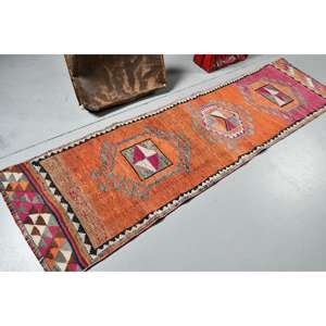Alfombra Turca, Alfombra de Pasillo de 2.5x9.7 pies, Alfombra Oriental Vintage de Lana Naranja - Product Image 2